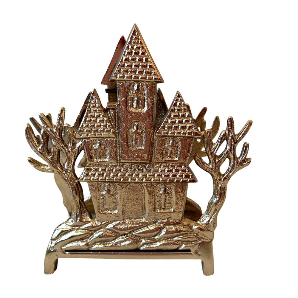 Halloween Haunted House Napkin Holder Gold Metal Luxury Spooky Season Decor NEW